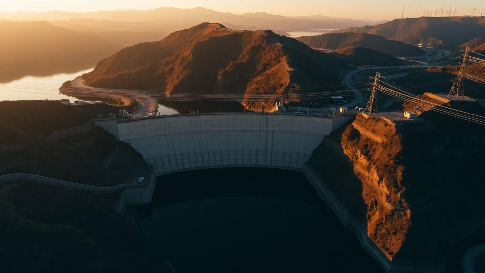Pumped-storage reservoir and dam structure in mountainous terrain